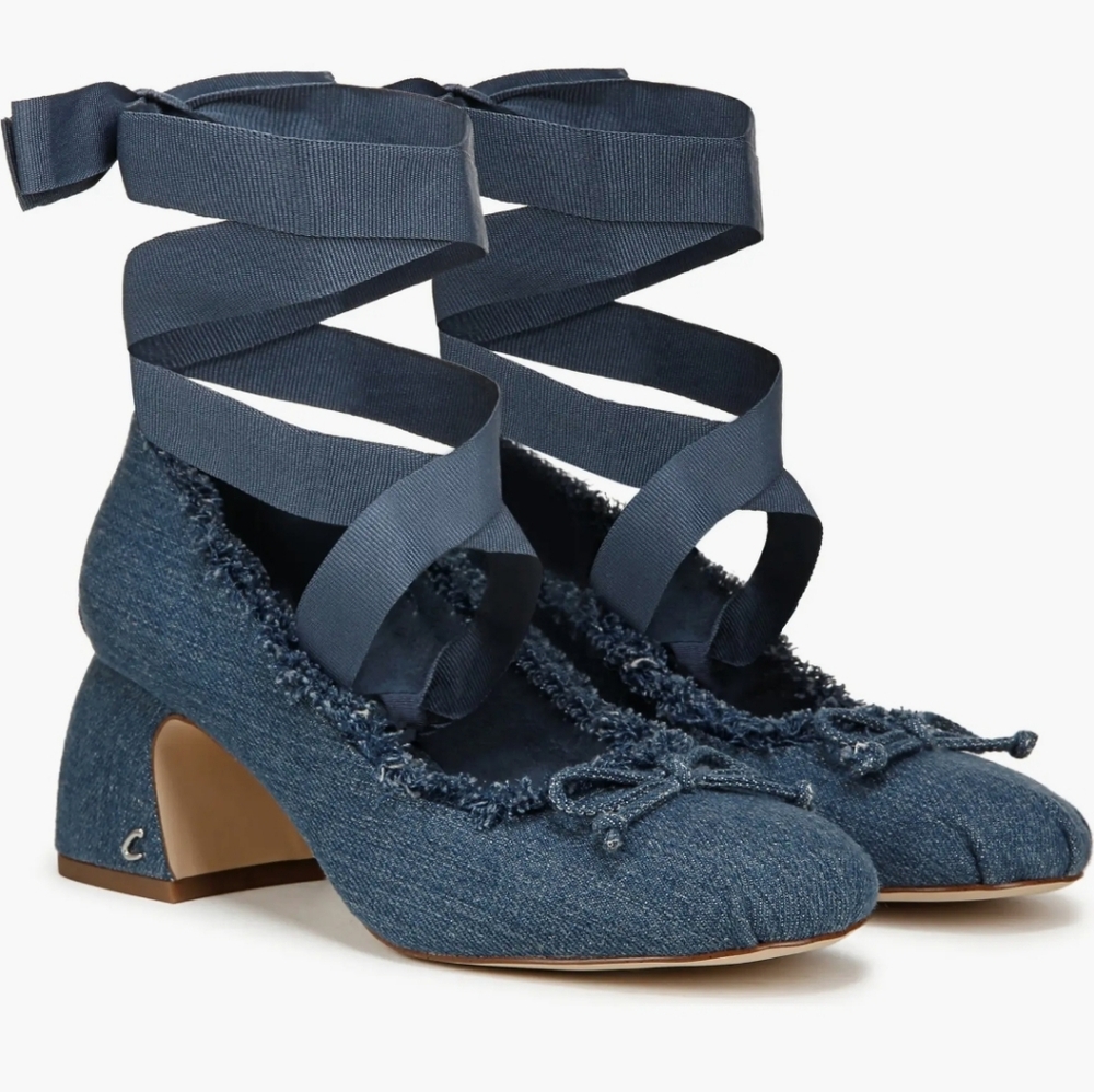 Circus by Sam Edelman Denim Blue Ribbon-Tie Block Heels
